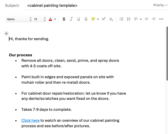 example of service process email template